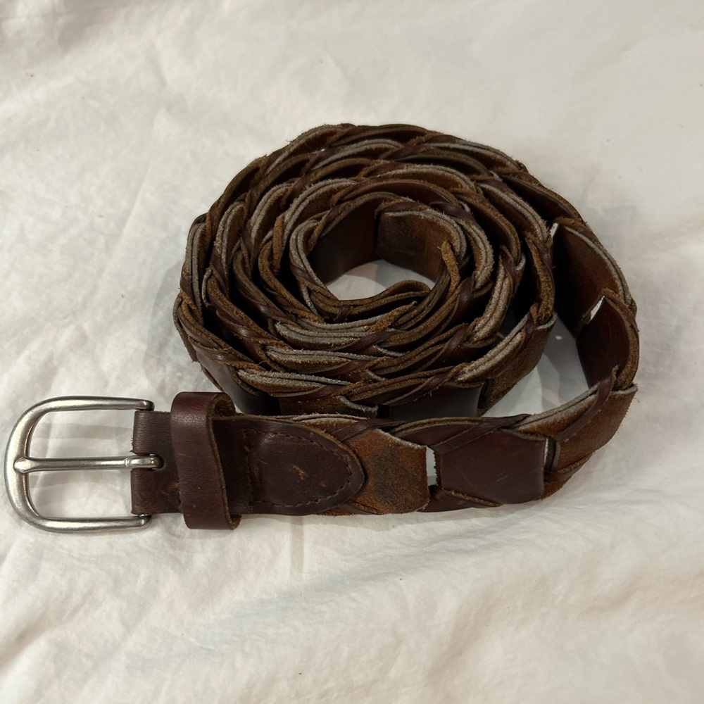 Vintage Leather Patina Brown Braided Belt Large‎